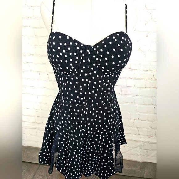 NBD Revolve Polka Dot Romper black and white corset shorts L M - Picture 1 of 5